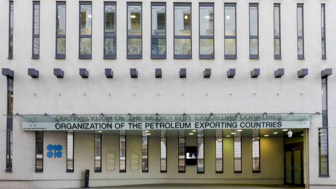 FILE - The logo of the Organization of the Petroleum Exporting Countries (OPEC) is seen outside of OPEC's headquarters in Vienna, Austria, on March 3, 2022. Oil prices rose Monday Dec. 5, 2022 as the first strong measures to limit Russia's oil profits over the war in Ukraine took effect, bringing with them uncertainty about how much crude could be lost to the global economy through the new sanctions or Russian retaliation. (AP Photo/Lisa Leutner, File)