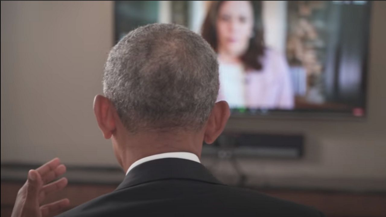 Still image from campaign video of Barack Obama and Kamala Harris (via Youtube)