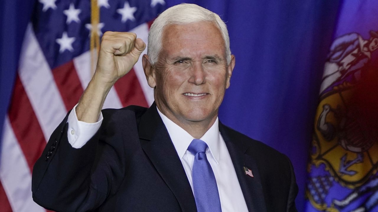 Vice President Mike Pence speaks at a campiagn stop Monday, Sept. 14, 2020, in Janesville, Wis. (via Associated Press)