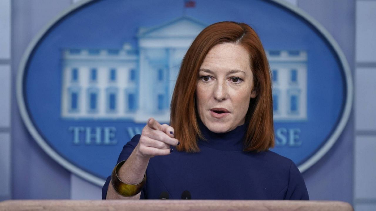 White House press secretary Jen Psaki speaks during a press briefing at the White House, Monday, Feb. 8, 2021, in Washington. (AP Photo/Patrick Semansky)