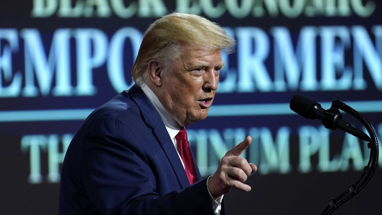 President Donald Trump speaks at a campaign event, at the Cobb Galleria Centre, Friday, Sept. 25, 2020, in Atlanta. (AP Photo/Evan Vucci)