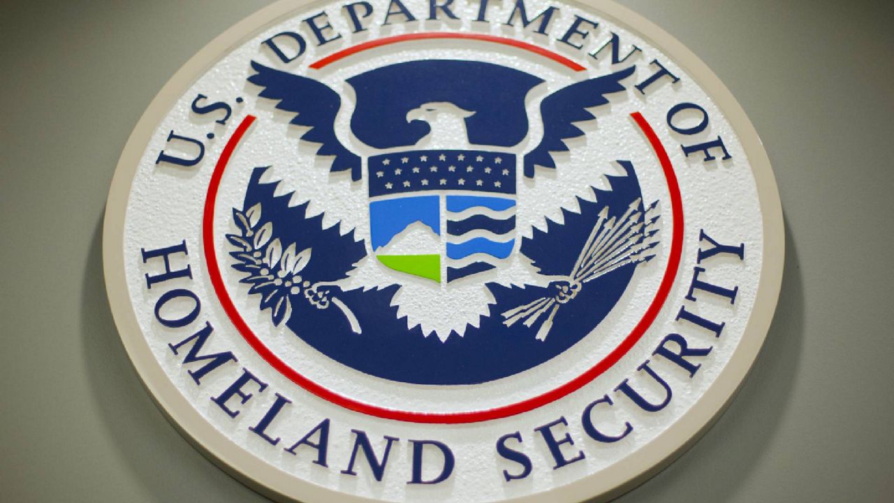 The Department of Homeland Security logo is seen during a news conference in Washington, Feb. 25, 2015. (AP Photo/Pablo Martinez Monsivais, File)