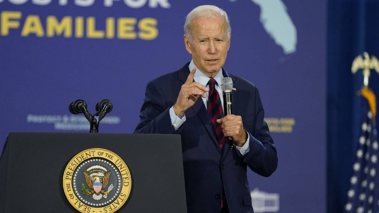 President Joe Biden speaks about Social Security, Medicare, and prescription drug costs, Tuesday, Nov. 1, 2022, in Hallandale Beach, Fla. (AP Photo/Evan Vucci)