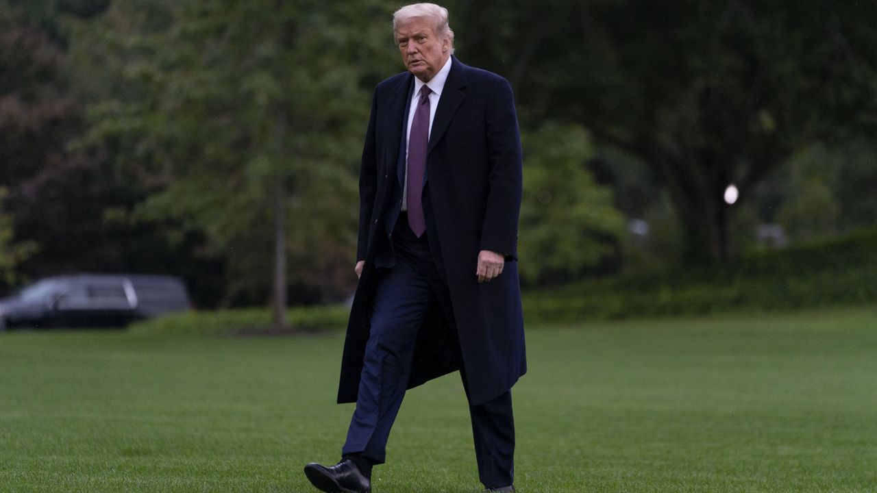 President Donald Trump walks from Marine One to the White House in Washington, Thursday, Oct. 1, 2020, as he returns from Bedminster, N.J. (AP Photo/Carolyn Kaster)