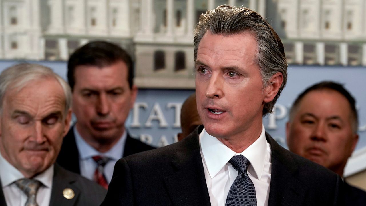 California Gov. Gavin Newsom discusses the recent mass shooting in Texas, during a news conference in Sacramento, Calif., Wednesday, May 25, 2022. (AP Photo/Rich Pedroncelli)