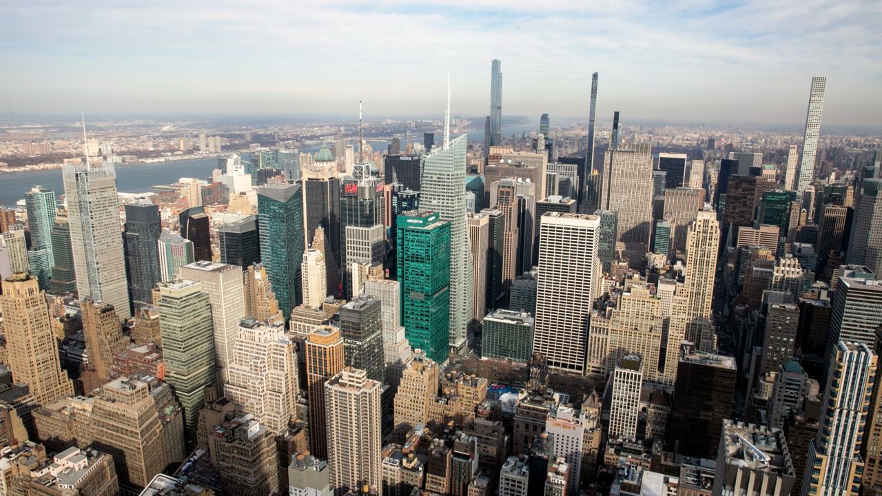 The Manhattan skyline is seen from the observatory of the Empire State Building in New York City on Wednesday, January 12, 2022. 