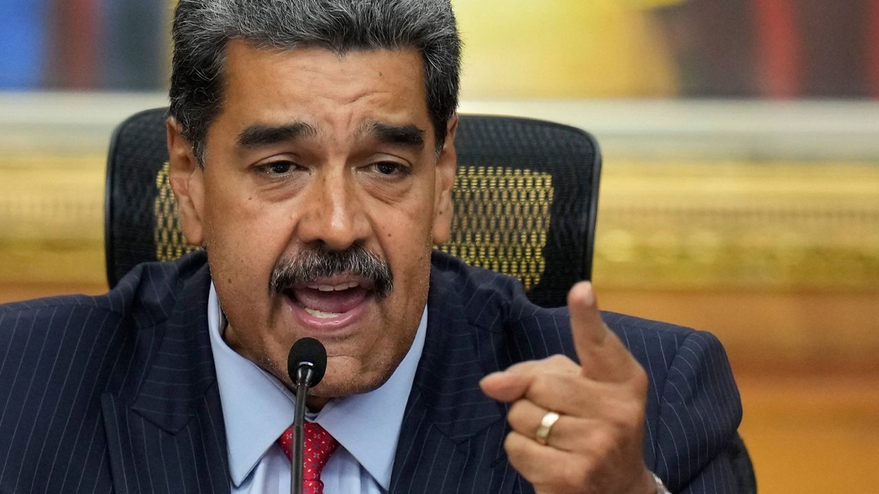 Venezuelan President Nicolas Maduro holds a news conference at the Miraflores presidential palace in Caracas, Venezuela, July 31, 2024, three days after his disputed reelection. (AP Photo/Matias Delacroix, File)