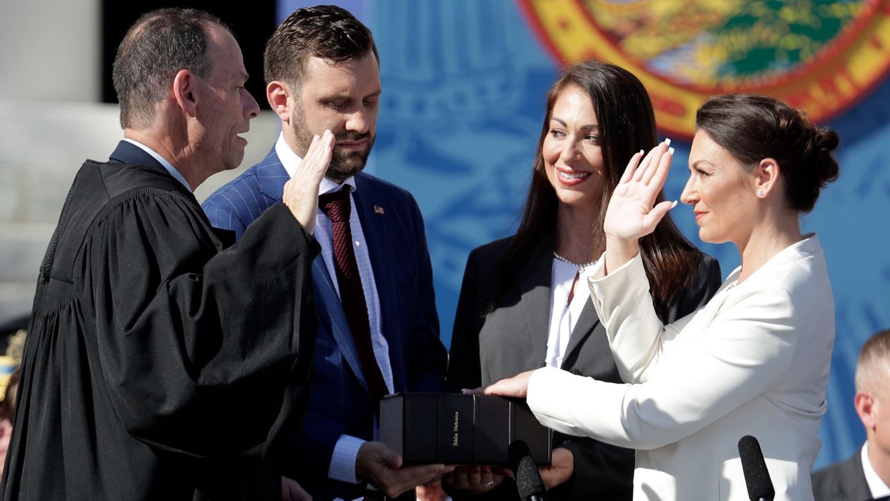 Nikki Fried is sworn in as Florida Commissioner of Agriculture by Judge Kevin Emas on Jan. 8, 2019 in Tallahassee. (Lynne Sladky/AP)