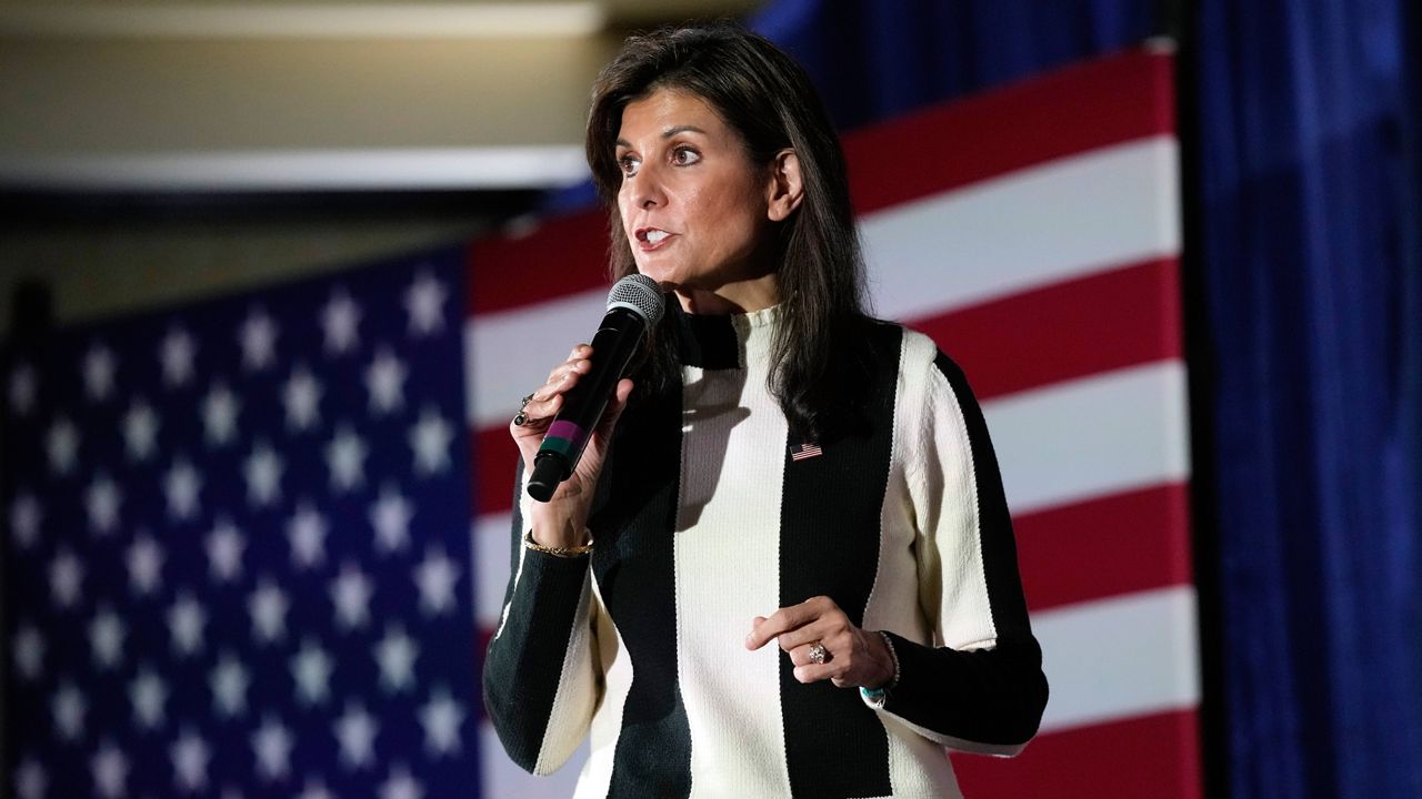 Republican presidential candidate and former United Nations Ambassador Nikki Haley speaks at a campaign event, Sunday, Feb. 25, 2024, in Troy, Mich. (AP Photo/Carlos Osorio)