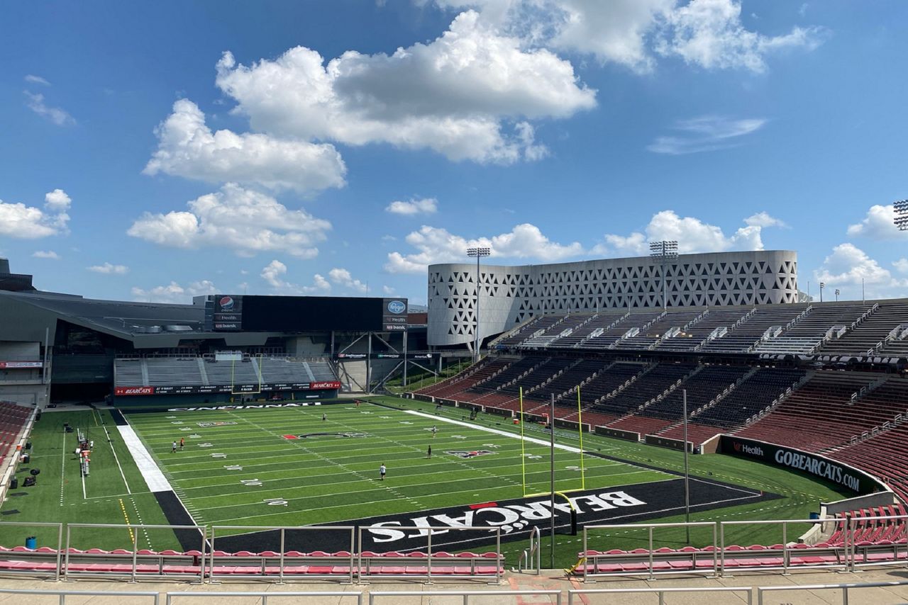 An empty Nippert Stadium on a sunny day on the University of Cincinnati campus. (Casey Weldon/Spectrum News 1)