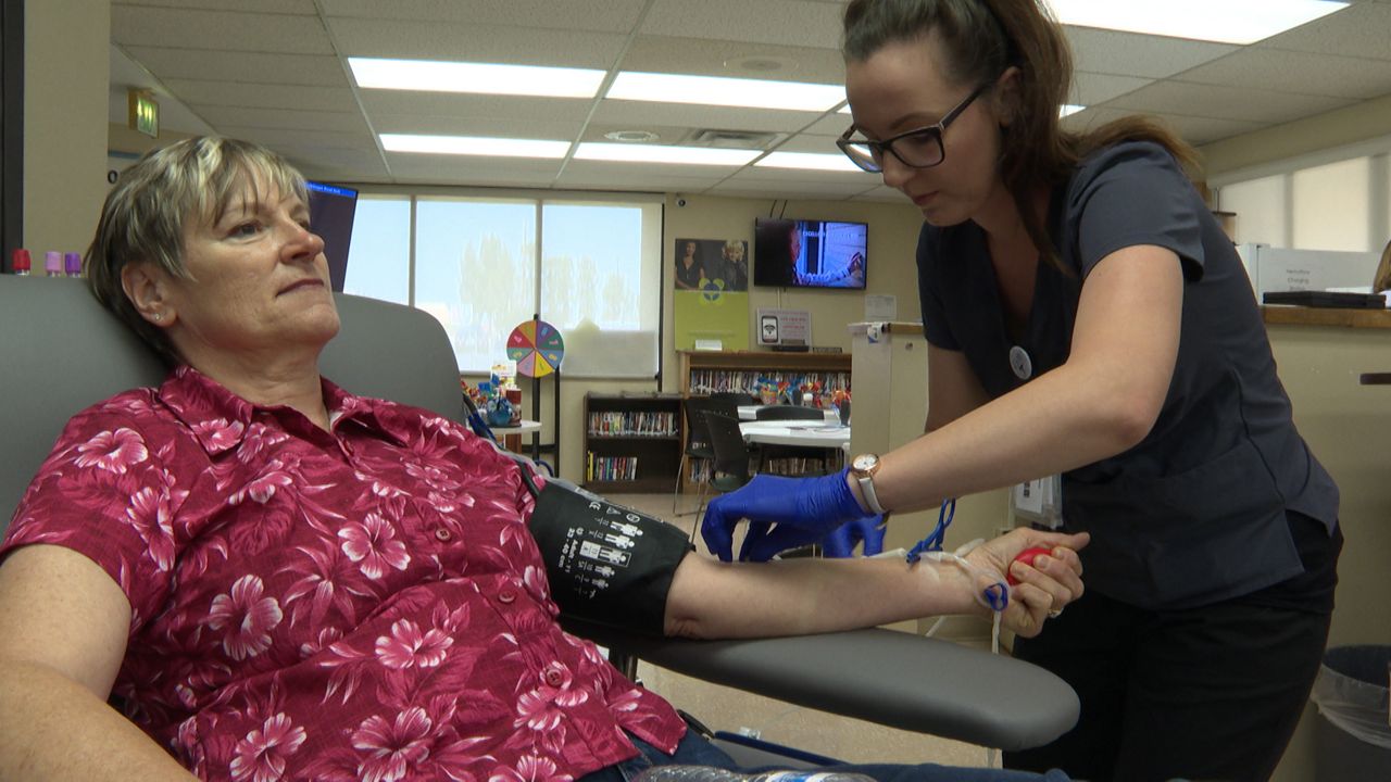 A woman donates blood in this file photograph. (Spectrum News images)