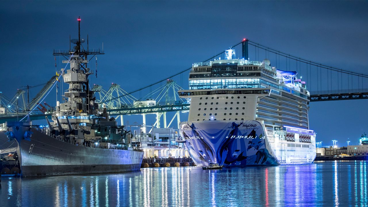 Norwegian Cruise Line's Norwegian Bliss sails down the LA Waterfront at the Port of Los Angeles. (Photo: Business Wire)