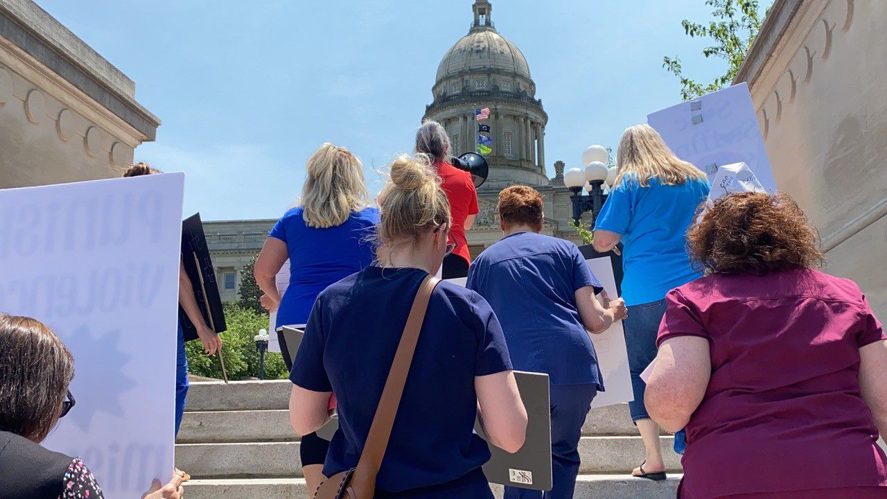 Kentucky nurses march in Frankfort during National Nurses Week
