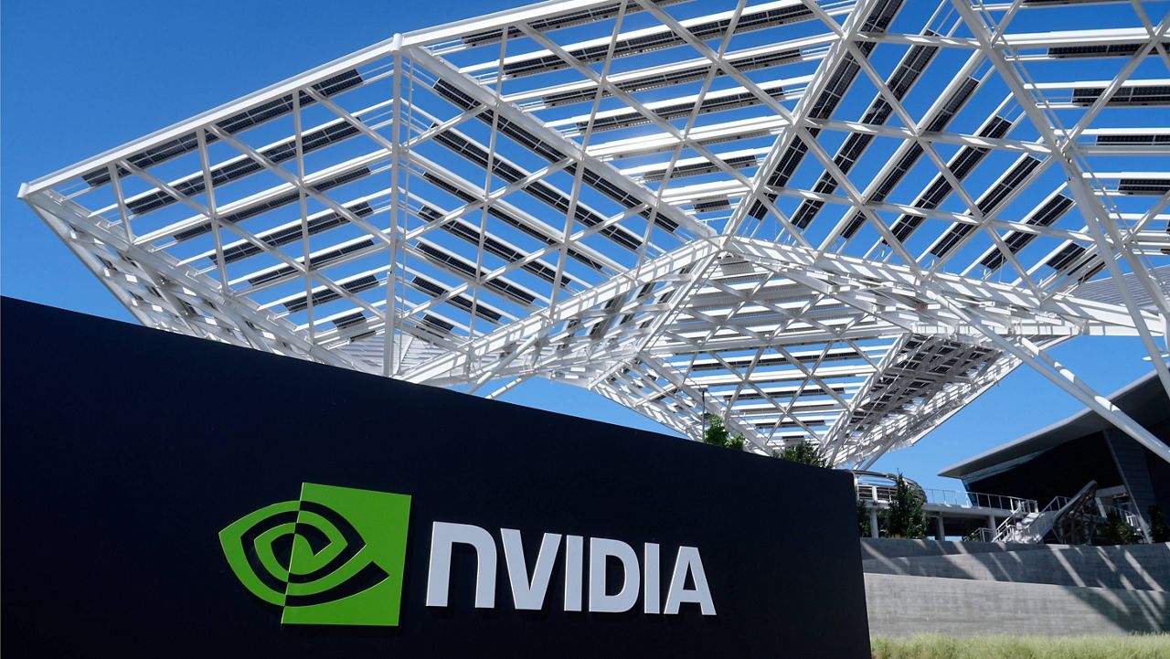 A sign to a Nvidia office building is shown in Santa Clara, Calif., on Aug. 7, 2024. (AP Photo/Jeff Chiu, File)