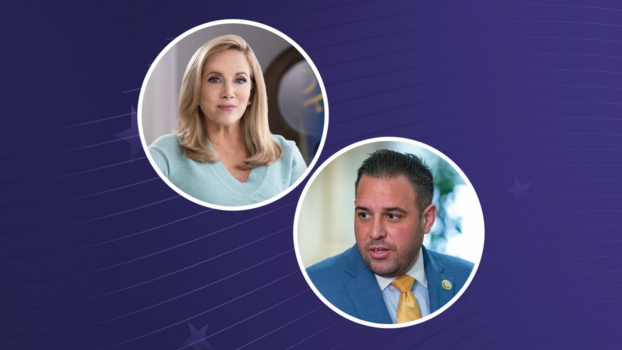 laura gillen and anthony d'esposito headshots in a purple graphic