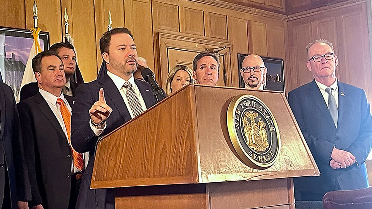 Senate Minority Leader Rob Ortt speaks in the state Capitol on Thursday.