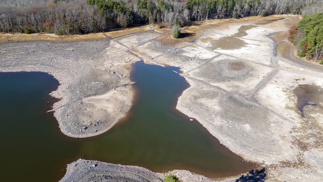 Receding waters expose the lake bed at the Ashokan Reservoir in Ulster County