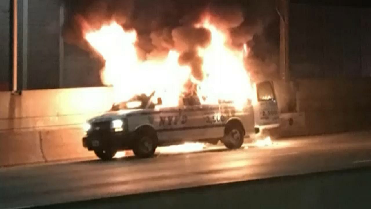 NYPD van on fire
