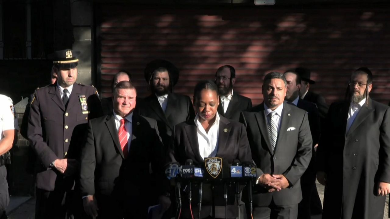 The city's police commissioner, Keechant Sewell, speaks during a press conference Monday evening.