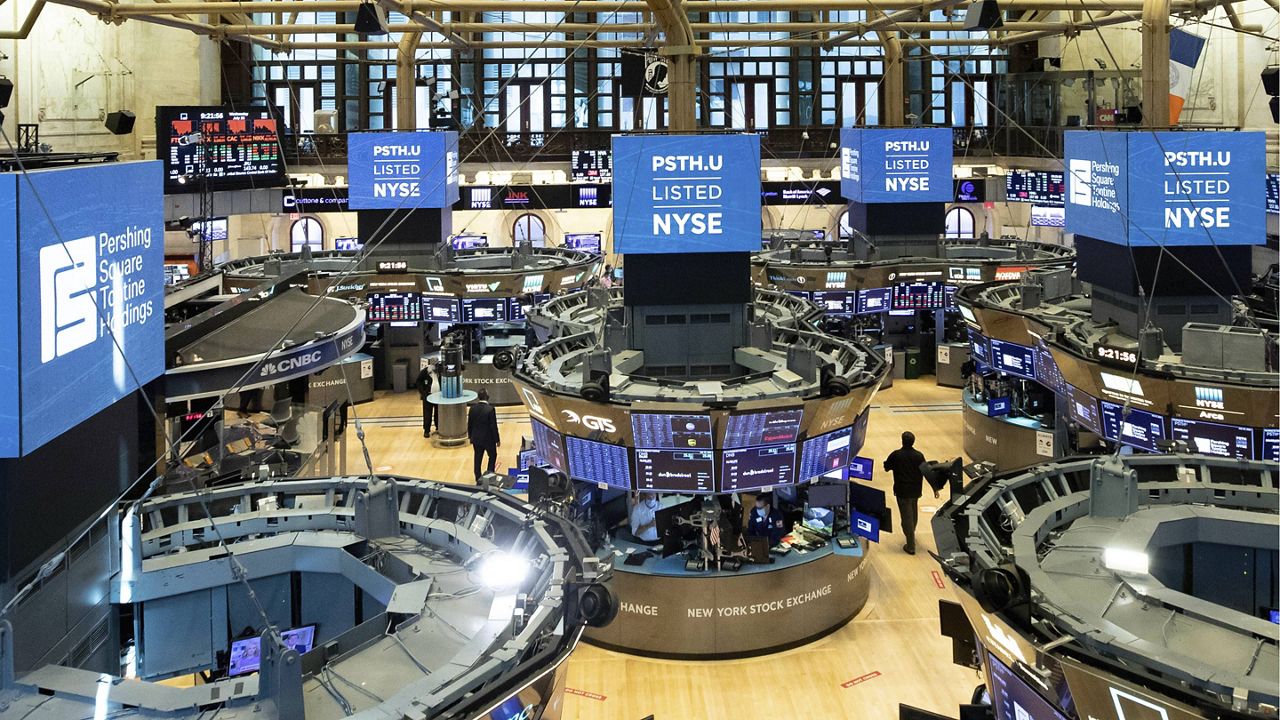 This July 22, 2020 photo provided by the New York Stock Exchange shows the trading floor in New York. 