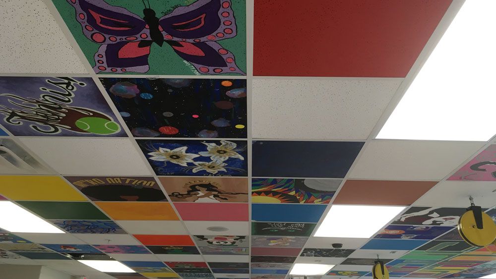 Some of the student-painted ceiling tiles at Oak Ridge High School. (Jenevieve Jackson, Viewer)