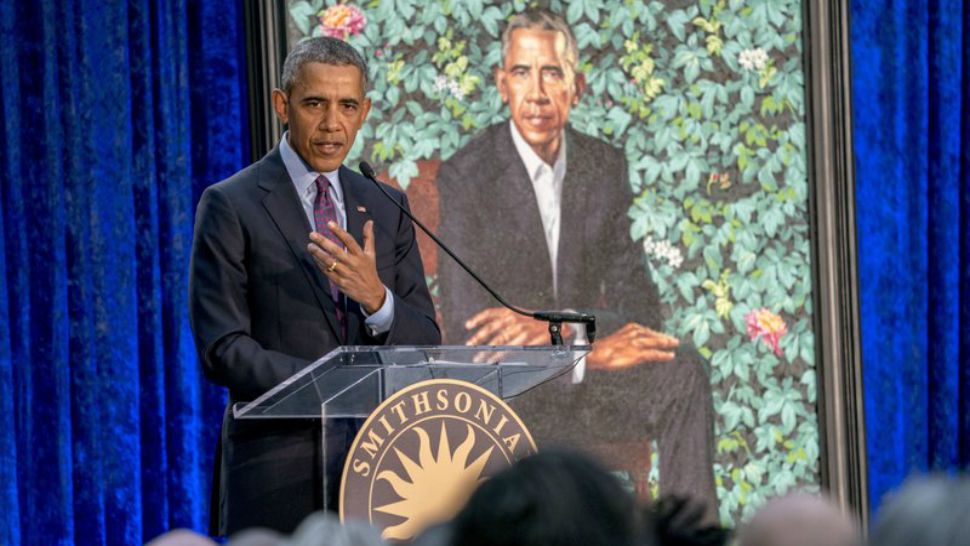 Former President Barack Obama speaks at the unveiling ceremony for the Obama's official portraits at the Smithsonian's National Portrait Gallery, Monday, Feb. 12, 2018, in Washington. (AP Photo/Andrew Harnik)
