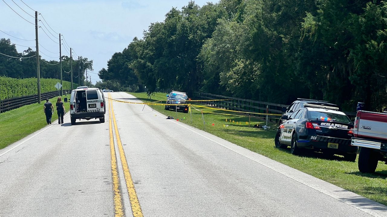 Crime scene tape lines the 5500 block of SW 27th Avenue after a man was shot by Ocala police officers. (Ocala Police Department)