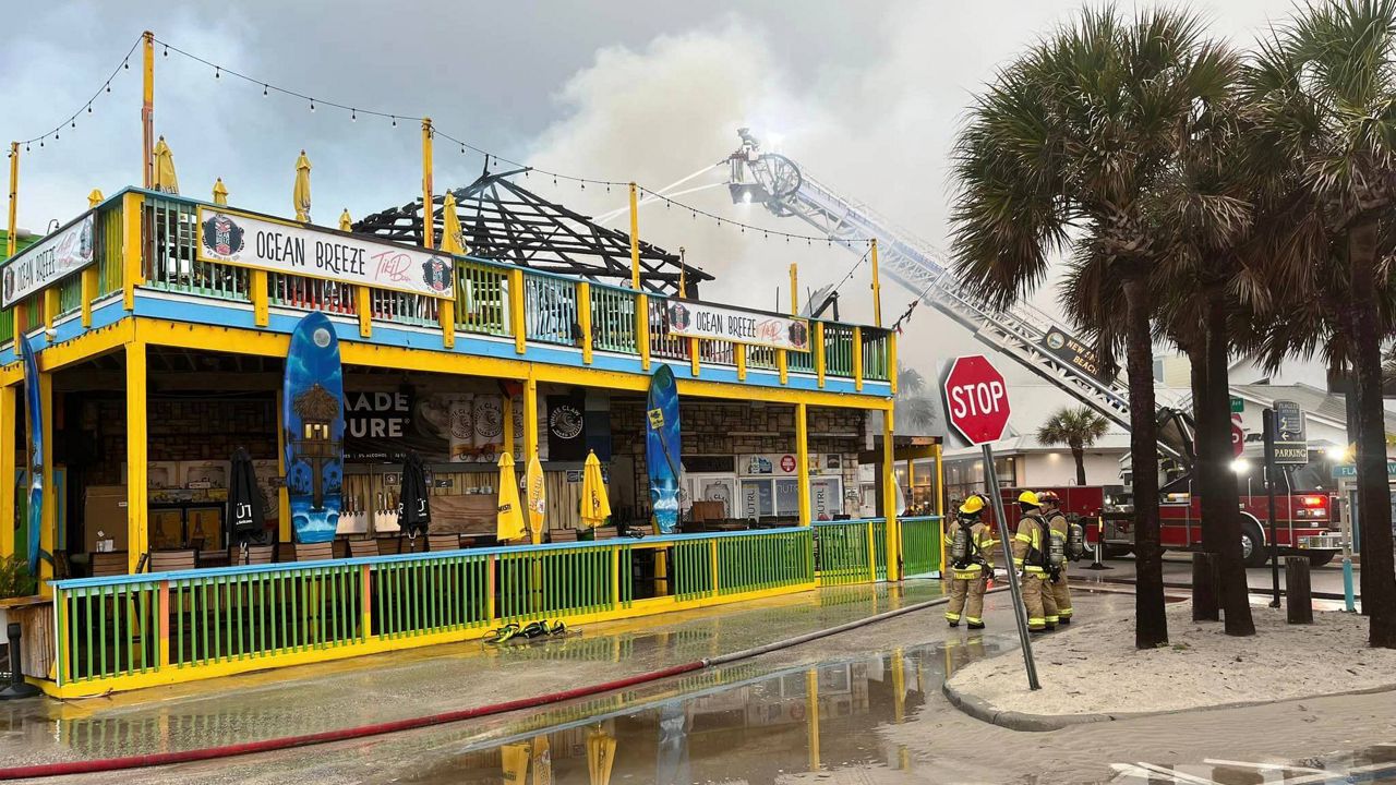 The Ocean Breeze Tiki Bar at 521 Flagler Ave. in New Smyrna Beach, had a two-alarm fire on Thursday, April 13. (New Smyrna Beach Fire Department)