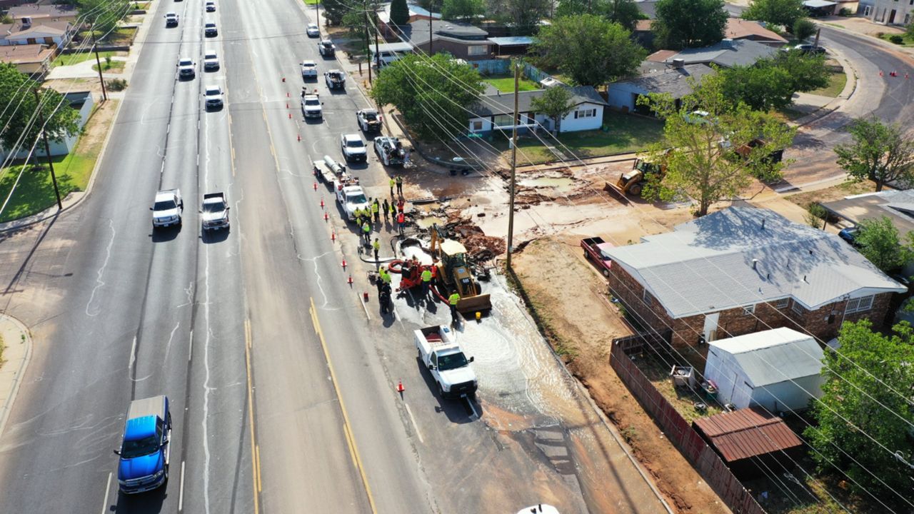 Crews are in Odessa, Texas, on Tuesday, June 14, working a water main break on 42nd & San Jacinto that began on Monday. (City of Odessa)