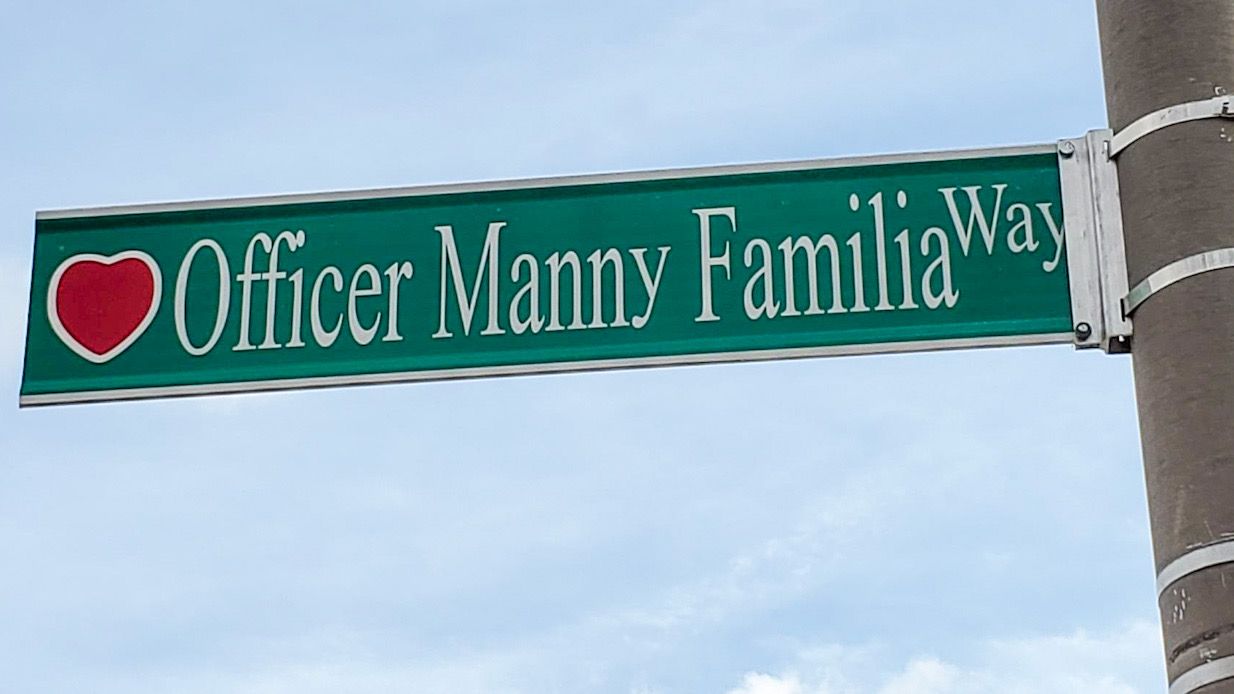 Former Skyline Drive is now Officer Manny Familia Way