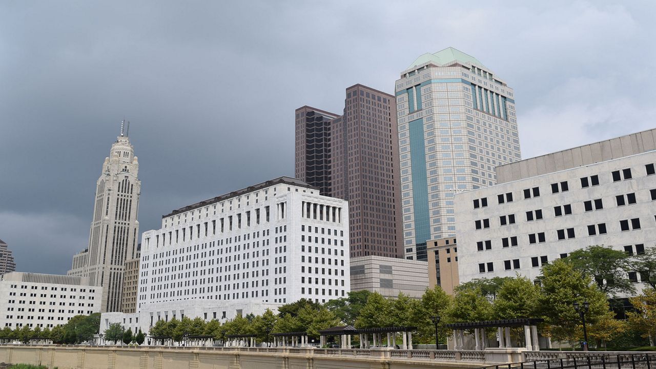 Downtown Columbus, Ohio, moments after a summertime rain storm.