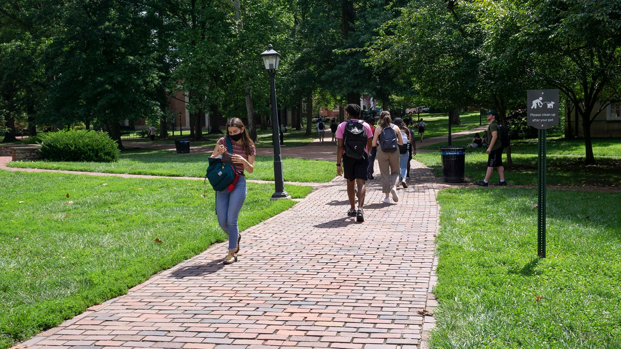Students on Ohio University's campus wear masks.