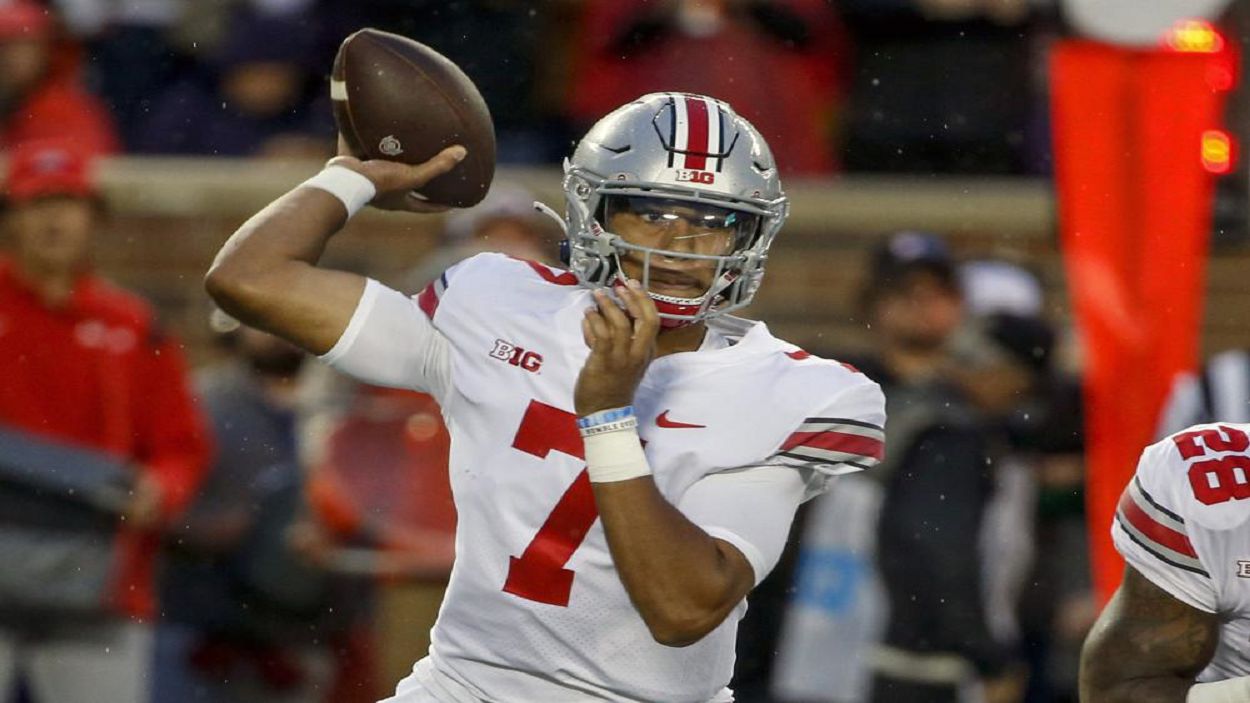 Quarterback C.J. Stroud of the Ohio State Buckeyes takes the field