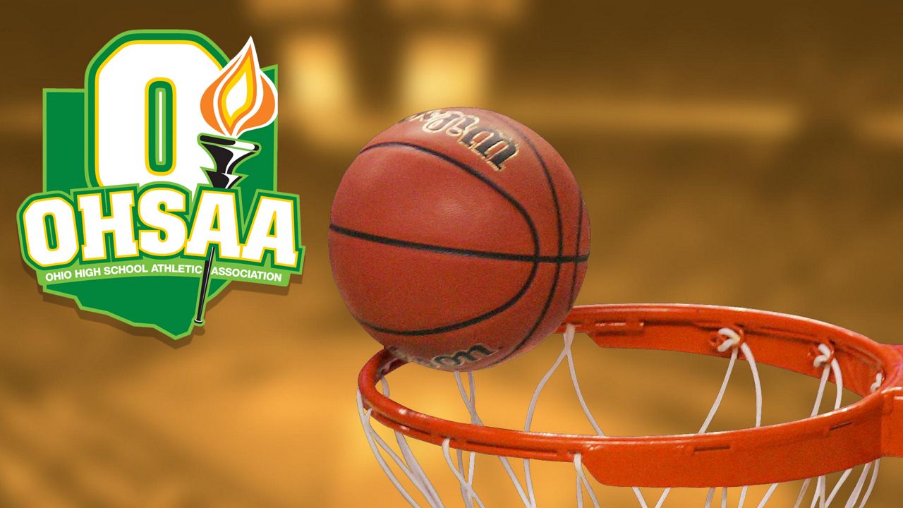 OHSAA Logo with basketball going into a hoop