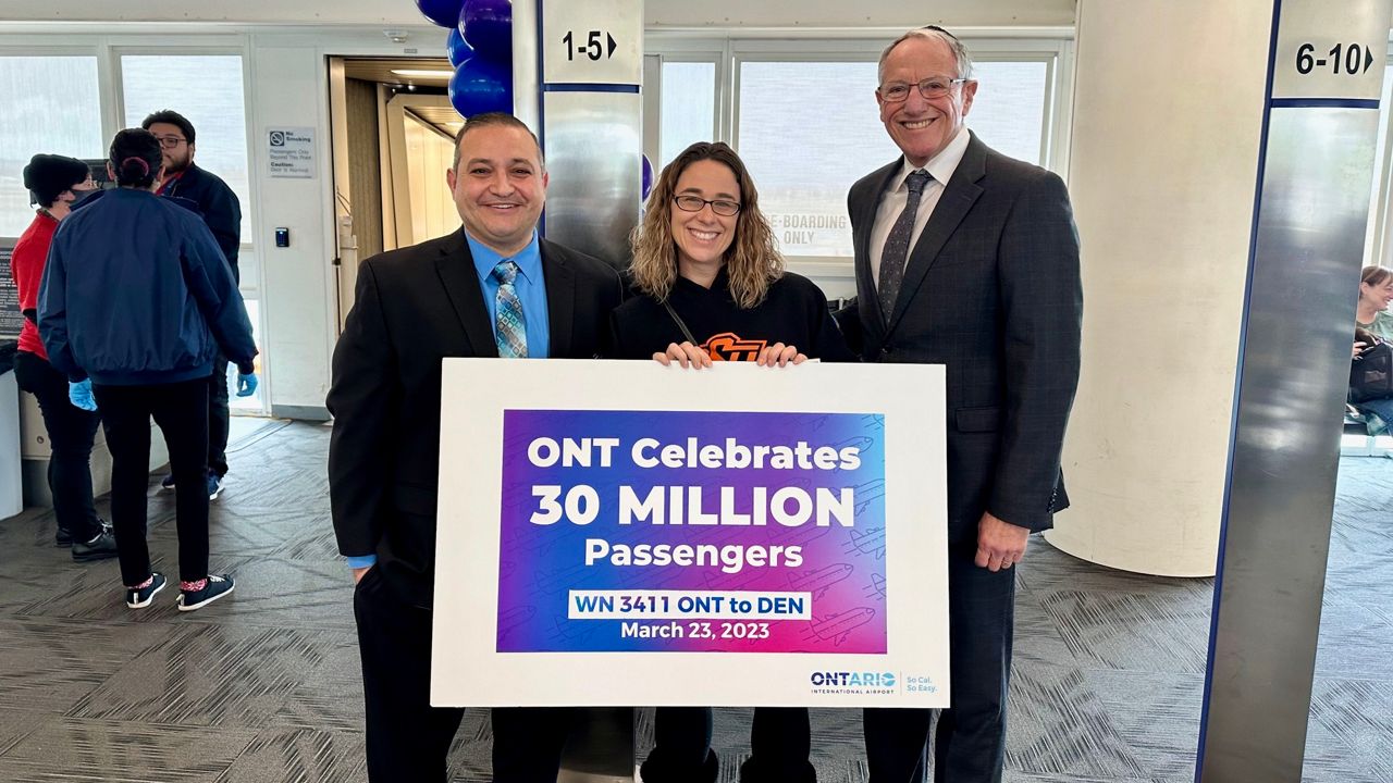 Ontario International Airport CEO Atif Elkadi, left, Jessica Burchett and Alan Wapner, president of the Ontario International Airport Authority Board of Commissioners (Courtesy Steve Lambert)