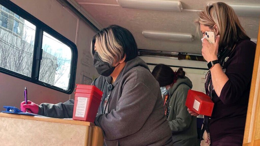 Rosa Johnson prepares her mobile needle exchange in Reno, Nev., Tuesday, March 7, 2023. State legislatures are considering tougher penalties for possession of fentanyl, the powerful opioid accounting for the majority of U.S. overdose deaths. (AP Photo/Gabe Stern)