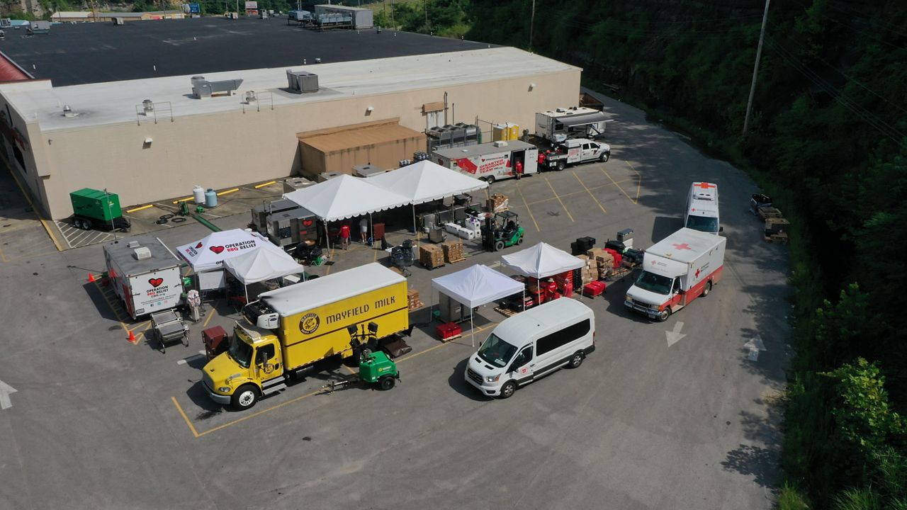 Each day the team's outdoor kitchen grows as more equipment arrives (Spectrum News 1/Mason Brighton)