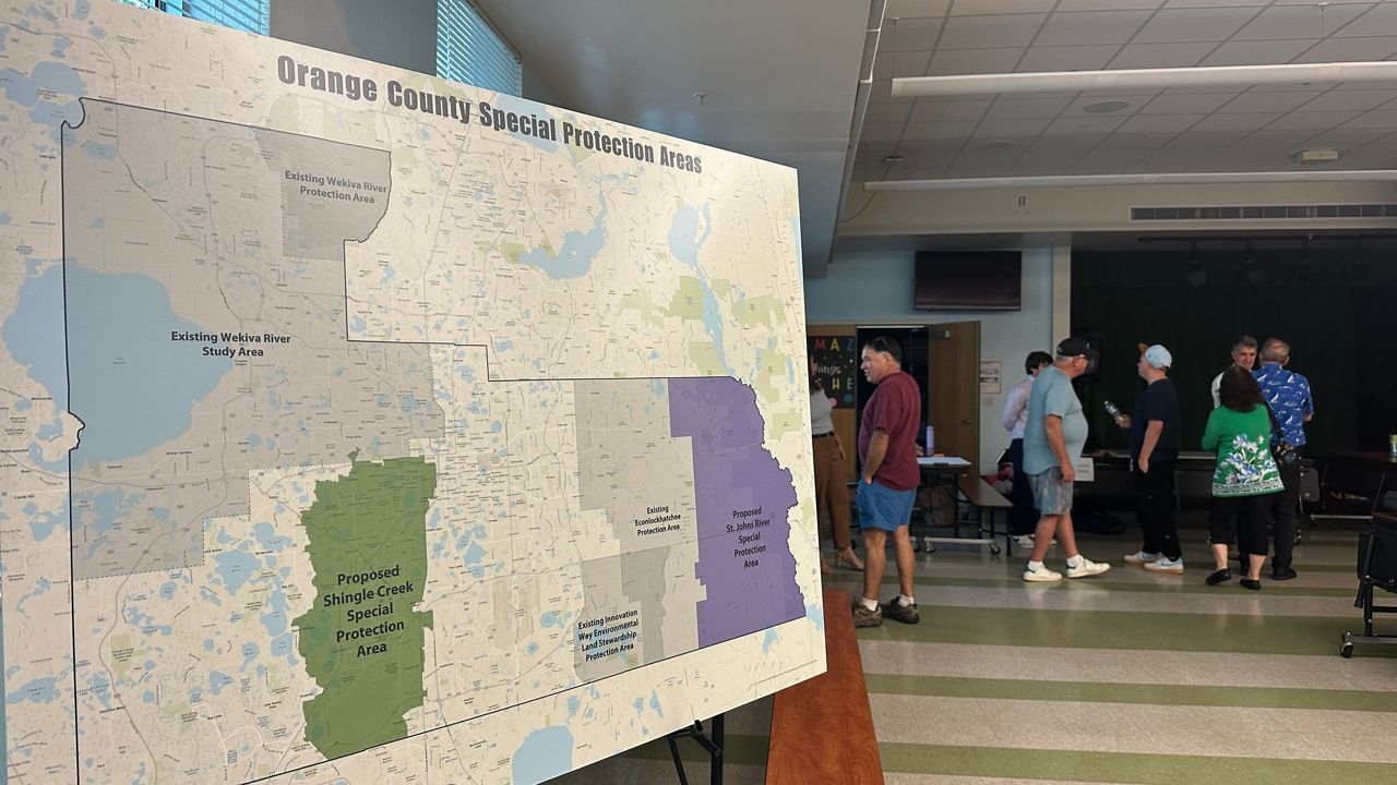 A map shows the proposed Special Protection Area Orange County leaders are proposing to create for the Shingle Creek river basin during a Wednesday meeting. (Spectrum News/Massiel Leyva)