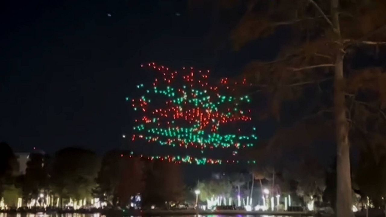 In a video posted by viewers, drones were seen falling from the sky during Lake Eola's Holiday Drone Show on Dec. 21, 2024. (Photo Courtesy: @MosquitoCoFL Podcast)