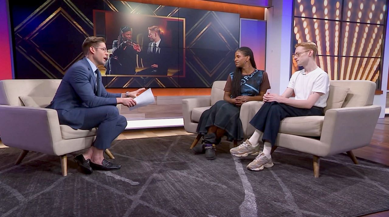 N’yomi Allure Stewart and John McCrea in the “On Stage” studio. (Spectrum News NY1)
