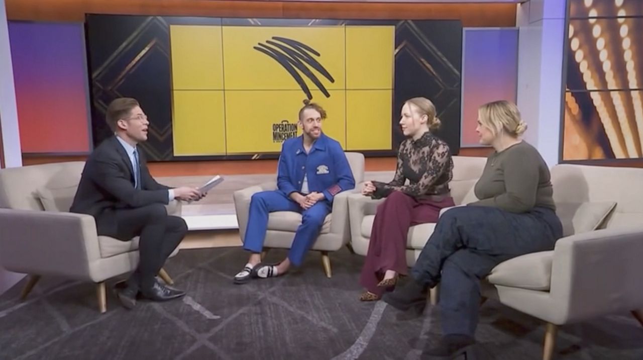 David Cumming, Natasha Hodgson and Zoë Roberts of “Operation Mincemeat” in the “On Stage” studio. (Spectrum News NY1)