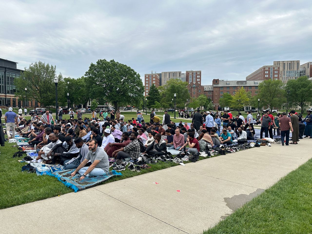 Muslims join for community prayer on Ohio State’s campus on May 3.