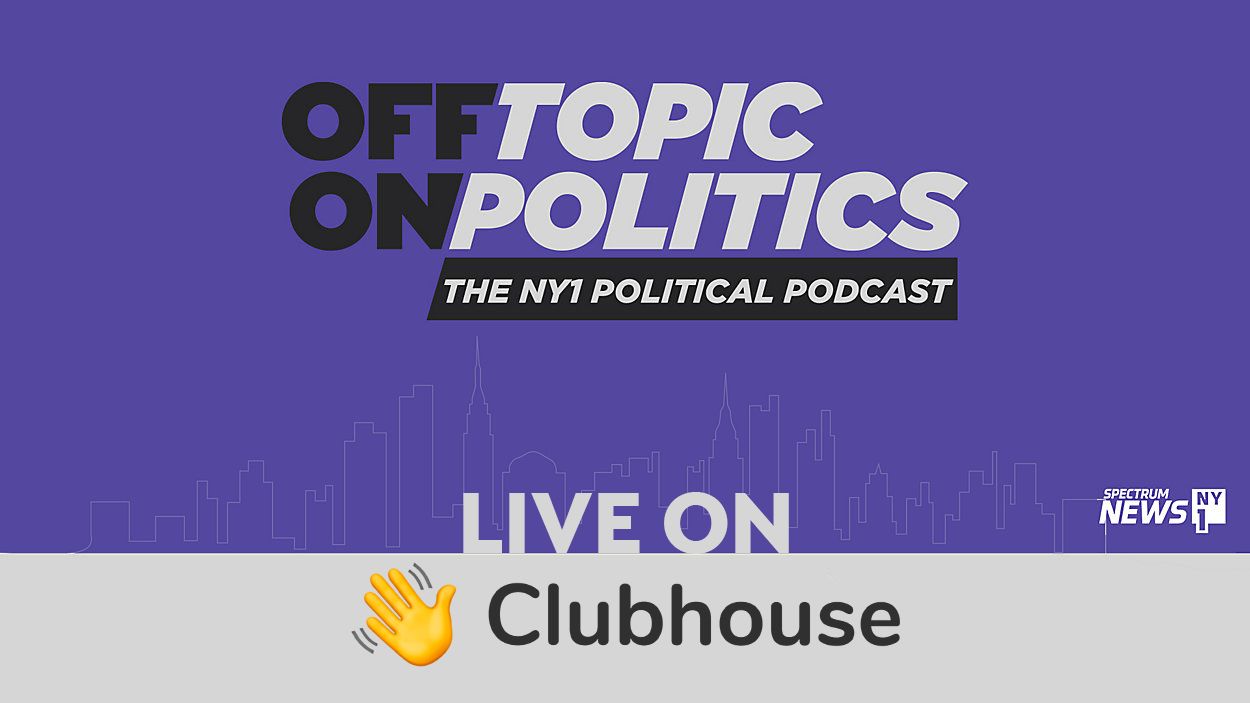 "Off Topic/On Politics" podcast logo with Clubhouse