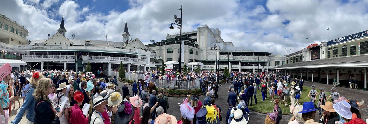 A panoramic shot of the Paddock at Churchill Downs on Derby Day May 7, 2022 (Spectrum News 1/Tim Meredith)