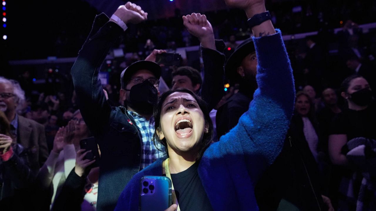 Pro-Palestinian demonstrators shout slogans during an election party for U.S. Rep. Adam Schiff, D-Calif., a U.S Senate candidate Tuesday in Los Angeles. (AP Photo/Jae C. Hong)