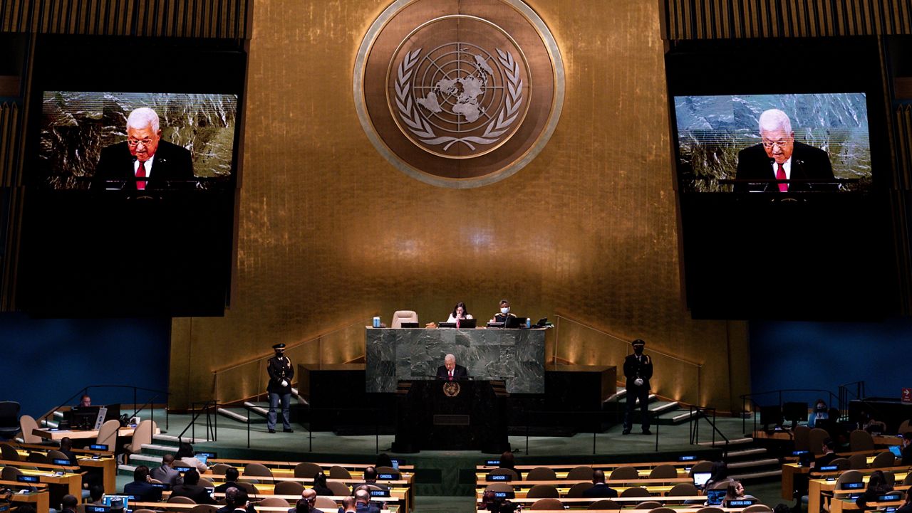 Palestinian President Mahmoud Abbas addresses the 77th session of the United Nations General Assembly on Sept. 23, 2022, at the U.N. headquarters. (AP Photo/Julia Nikhinson, File)