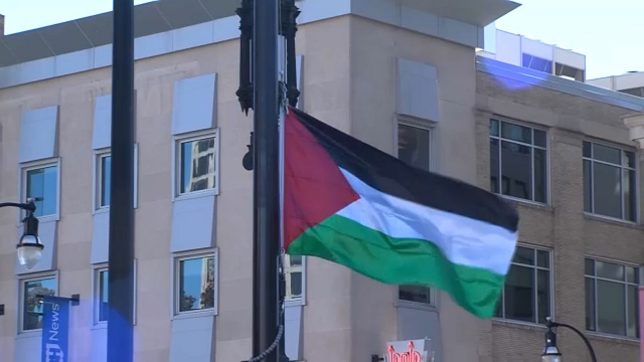 Palestinian flag raised outside Worcester City Hall - CBS Boston