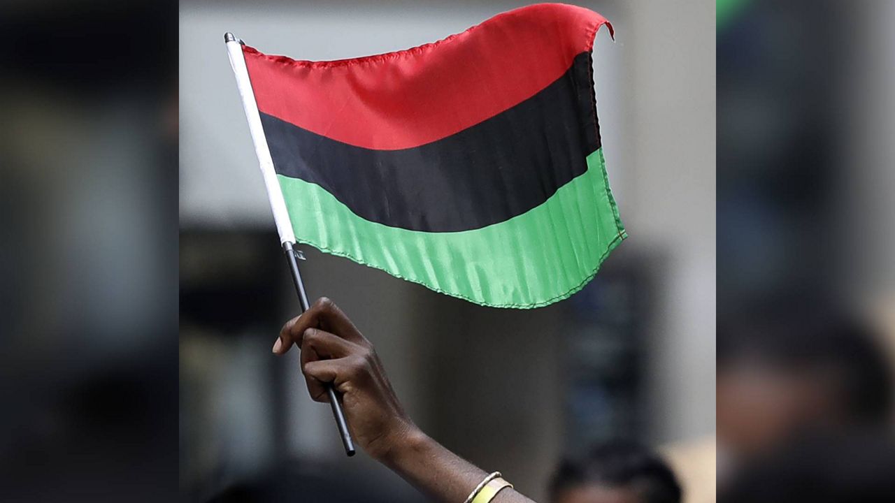 A man holds a Pan African flag. (AP Photo/Nam Y. Huh)