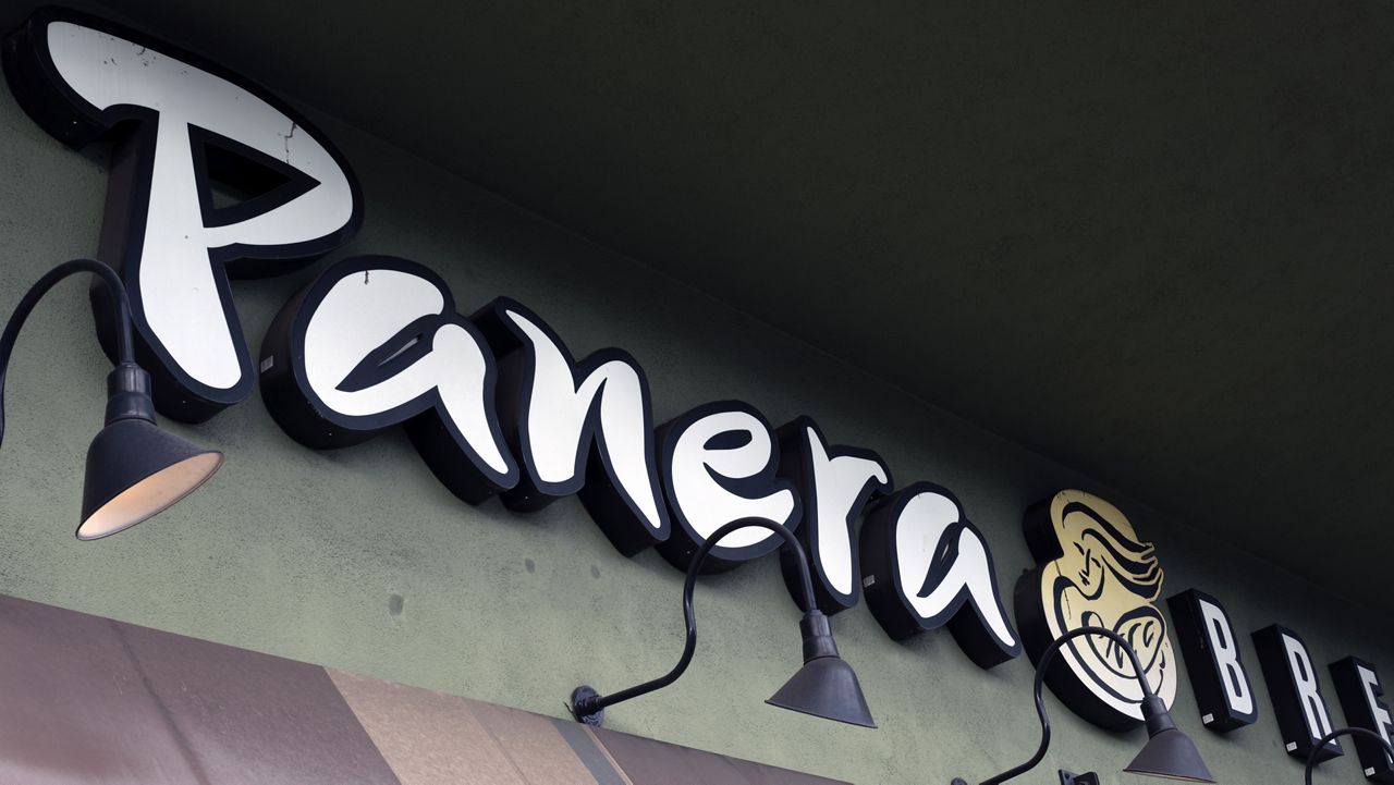 A Panera Bread sign and logo is attached to the outside of a Panera Bread restaurant location in the Studio City section of Los Angeles, on Thursday, March 7, 2024. (AP Photo/Richard Vogel, File)