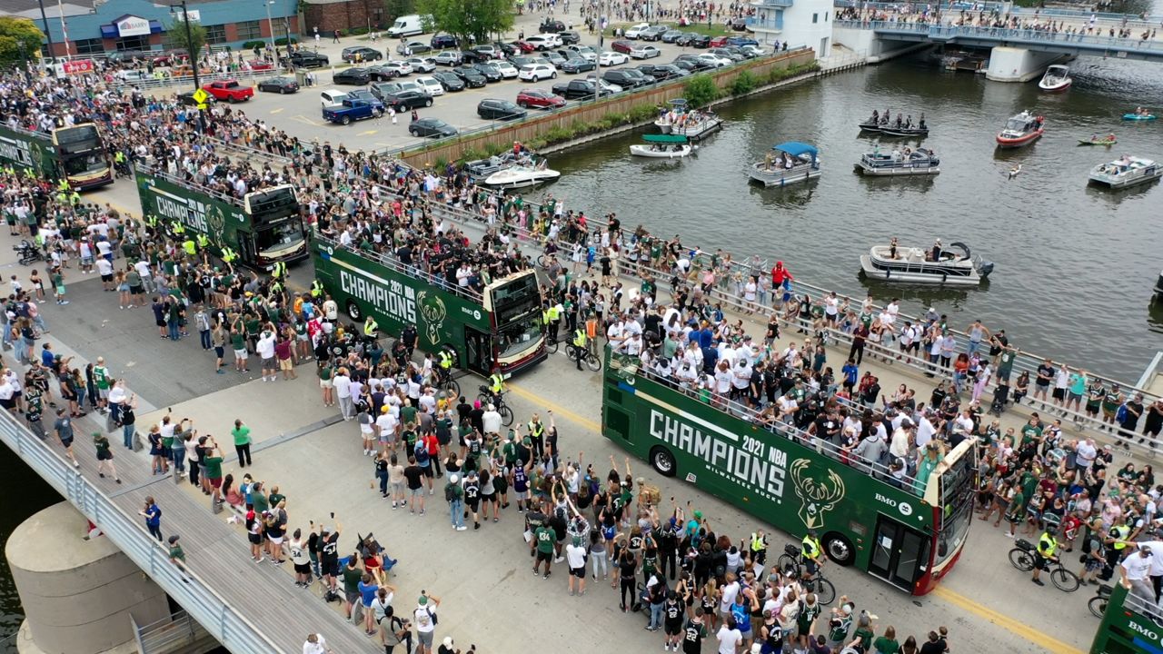 Drone photo above the Bucks championship parade